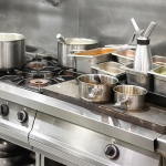 A commercial kitchen in use