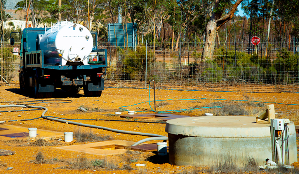 Liquid waste tanker at a wastewater treatment site